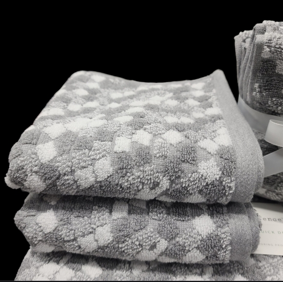 8pc ECO Melange Bath Hand Washcloth Towel Set Gray White Geo New - Picture 3 of 10